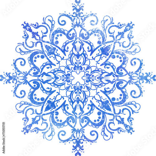 Cartoon blue snowflake, simple illustration, isolated on white background
