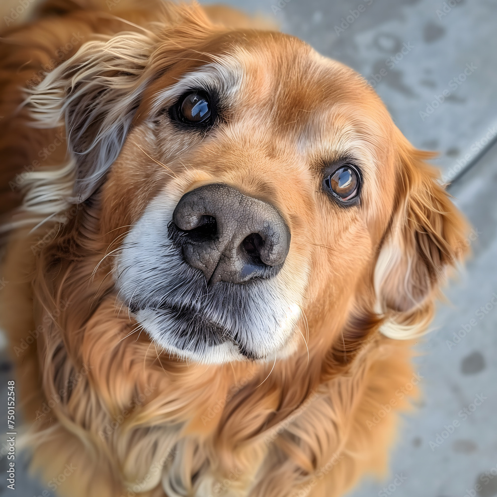 Close-Up Portrait of a Golden Retriever Waiting Patiently Outdoors at Dusk