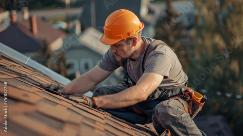A man roofer working on a house.