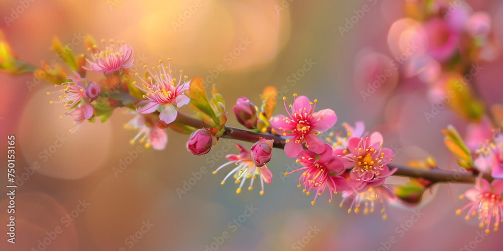 Vibrant Pink Cherry Blossoms Captured at Golden Hour in Early Spring
