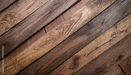 Natural wood texture. Wood background. Dark rustic planks table top flat lay view.