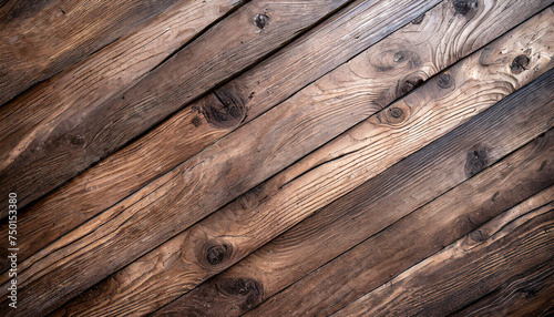 Natural wood texture. Wood background. Dark rustic planks table top flat lay view. photo