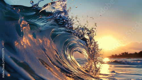 Waves in the sea  ocean with the background of sunset and clouds. Concept of summer  surf  surfing