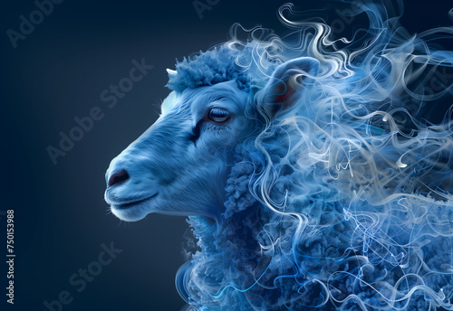 Majestic Blue Ram With Spiraling Smoke Representing the Aries Zodiac Sign