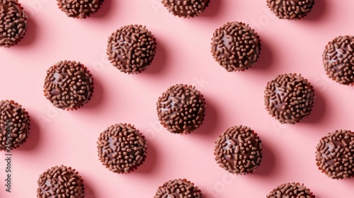 chocolate pralines with sprinkles on pink background