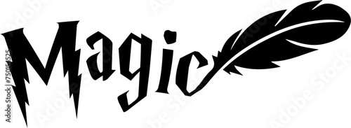 Magic with  feather, writing pen, squid, - black color - name written - Vector graphics for presentations, greetings, banners, cards,, t-shirt, sweatshirt, prints, cricut, silhouette, sublimation photo
