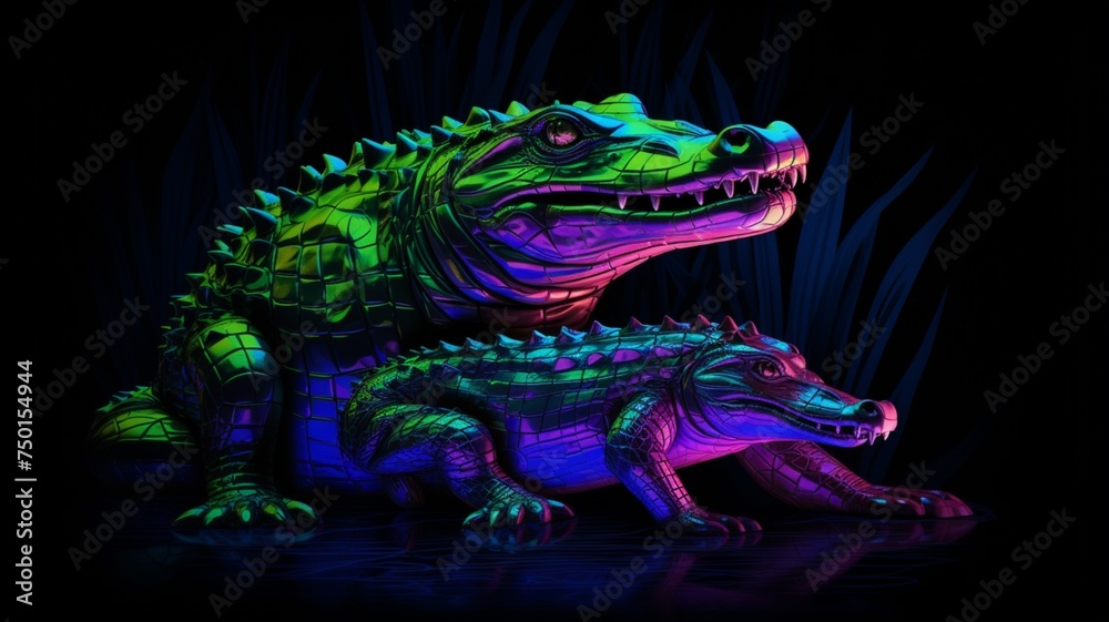 Obraz premium Generative AI A Crocodile caressing its calf illustration photo