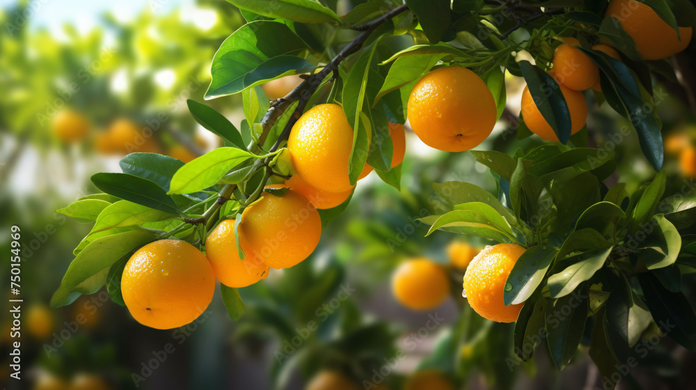 Ripe oranges hanging between the leaves on the branches of the trees of an organic citrus grove, in winter. Traditional agriculture. Ripe oranges hanging between the leaves on the branches of the trees of an organic citrus grove, in winter. Traditional agriculture.