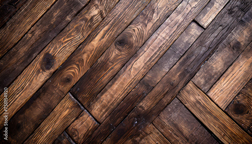 Natural wood texture. Wood background. Dark rustic planks table top flat lay view. photo
