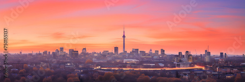 Enchanting Sunset View of BT Tower Dominating Metropolitan Skyline: A Dramatic Blend of Architecture and Nature photo