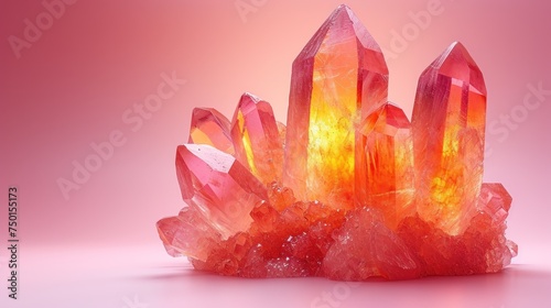 a group of red crystals sitting on top of a pink table next to a pink wall and a pink background.