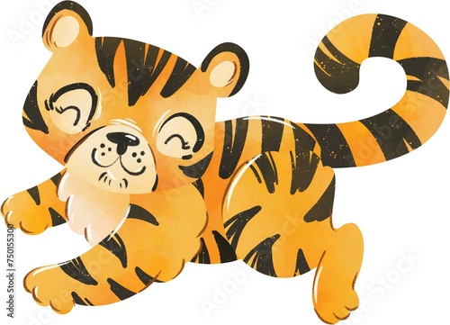Fototapeta Naklejka Na Ścianę i Meble -  Cartoon tiger, illustration, isolated on white background
