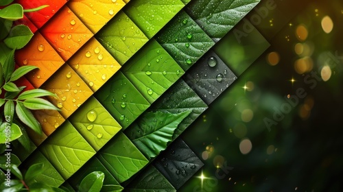 a close up of a rainbow colored leaf with drops of water on the leaves and the background is blurry. photo