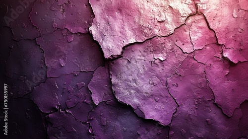 a close up of a purple and pink wall with peeling paint on the wall and a light in the middle of the wall.