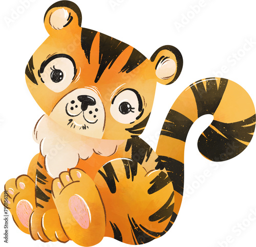 Cartoon tiger, illustration, isolated on white background