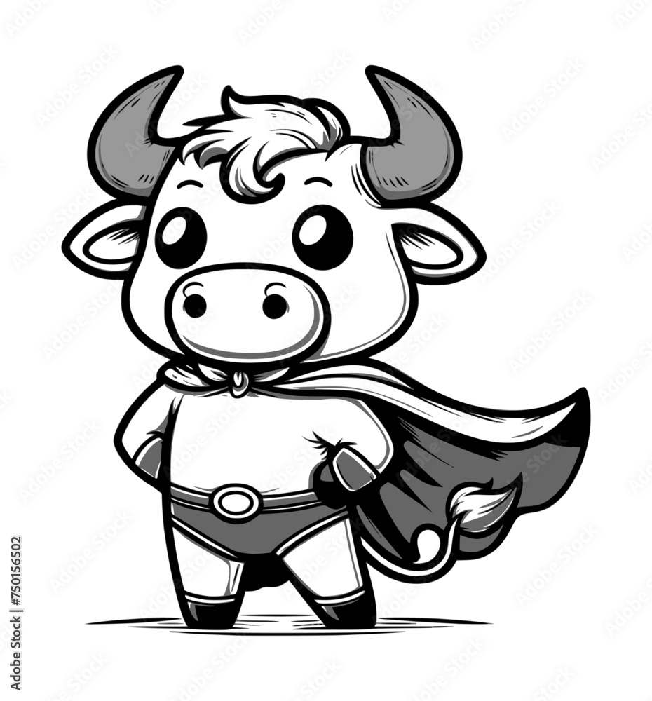 cartoon character of bull super hero - black and white (artwork 1) cartoon character of bull super hero - black and white (artwork 1)