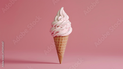 Delectable ice cream served in a waffle cup on a pink isolated background