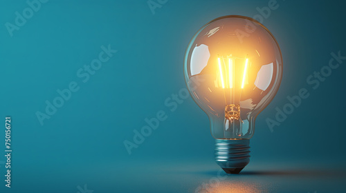 Idea concept, burning neon light bulb on blue background