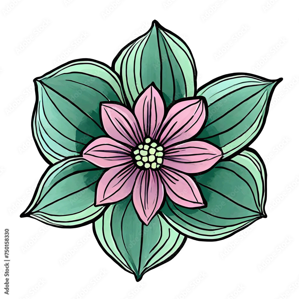 Fototapeta premium Illustration cartoon drawing, flower bud top view