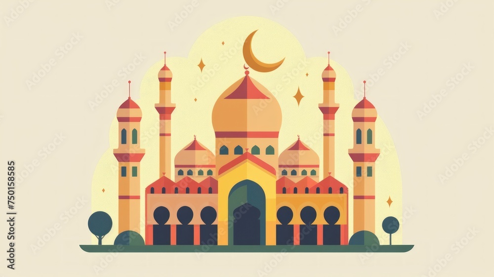 Mosque Design with Crescent for Islamic Events Invitations Generative AI