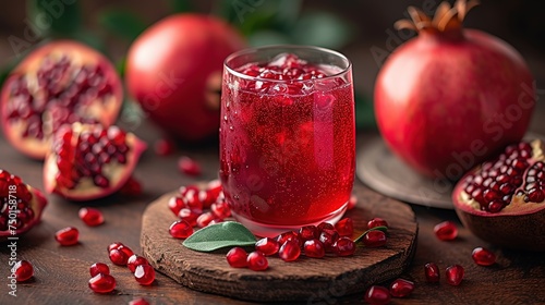 pomegranate juice in a glass container on the table