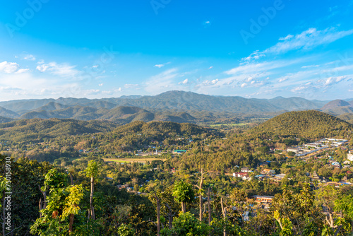 View to the Tham Pla–Namtok Pha Suea National Park near the provincial capital of Mae Hong Son in northern Thailand. The Shan Hills stretch from Myanmar to Thailand