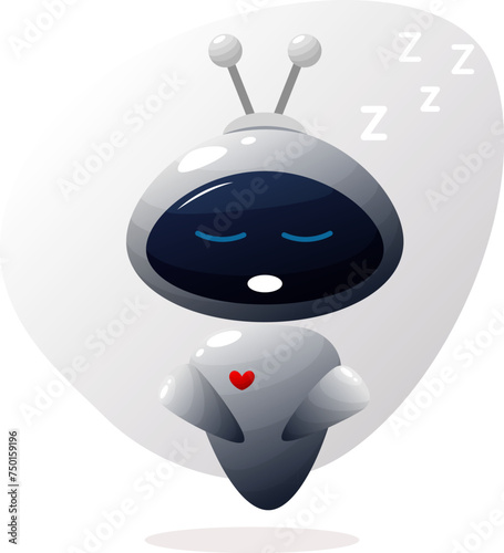 Vector illustration of a cute, sleeping robot. Artificial intelligence concept, support. Cute character for stickers. Science technology icon concept.