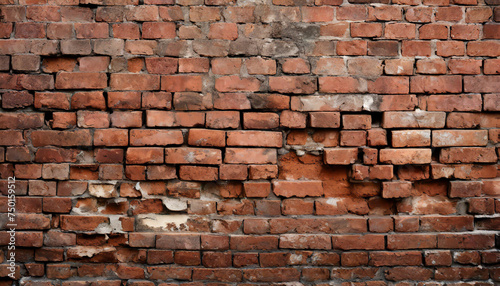 Fragment of old brickwork, close-up. Red brick wall. Potholes and defects in a brick wall. Flat lay, close-up. Cracks and defects of red brick on the wall. building houses, texture