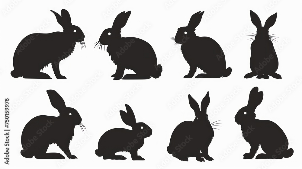 Solitary Rabbit Silhouettes on White Background for Design Generative AI