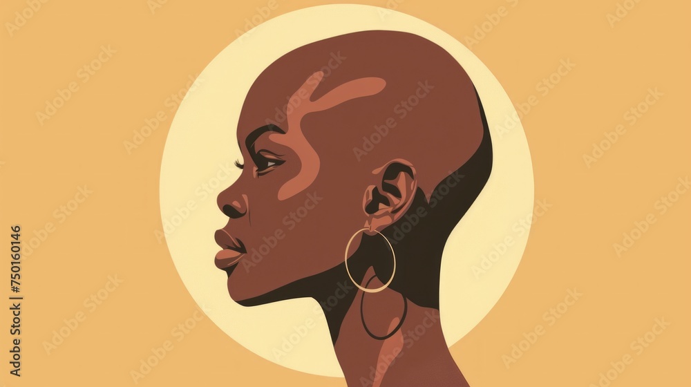 Stylish African Woman Profile Portrait - Diversity and Alopecia Avatar Generative AI