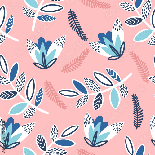 Seamless pattern with abstract flowers print. Creative texture for fabric, wrapping, textile, wallpaper, apparel. Vector illustration background