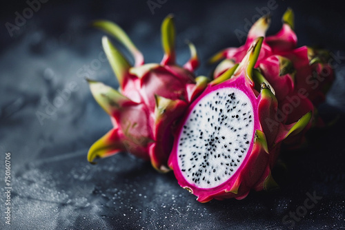 dragon fruit or pitaya or pitaia, Fresh or dark background photo