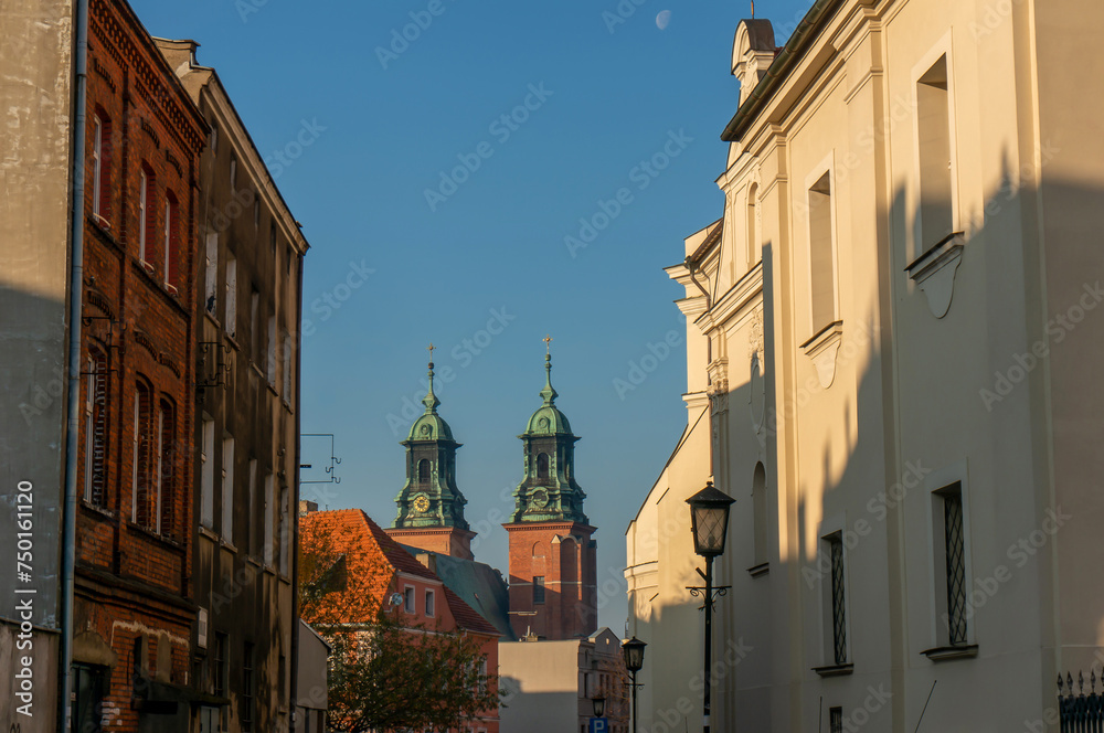 Franciszkanska Street. City that was the first historical capital of the country. Gniezno, Poland.