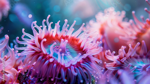 illustration of close-up of an purple-colored sea anemone