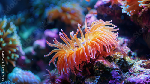 close-up of an orange-colored sea anemone