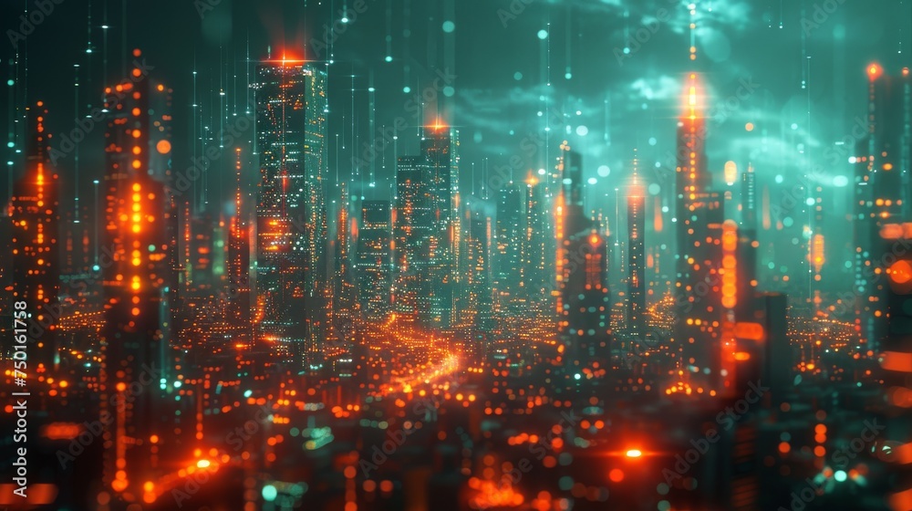 A city with hologram interfaces in the future