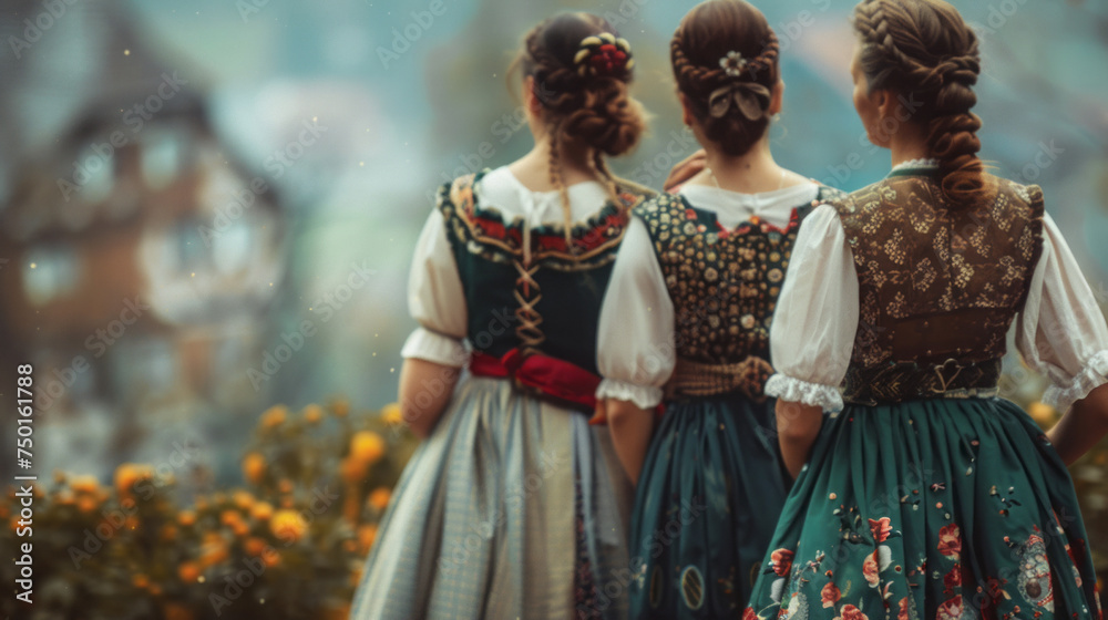 Obraz premium Women's Bavarian in traditional dirndl outfit for Oktoberfest.