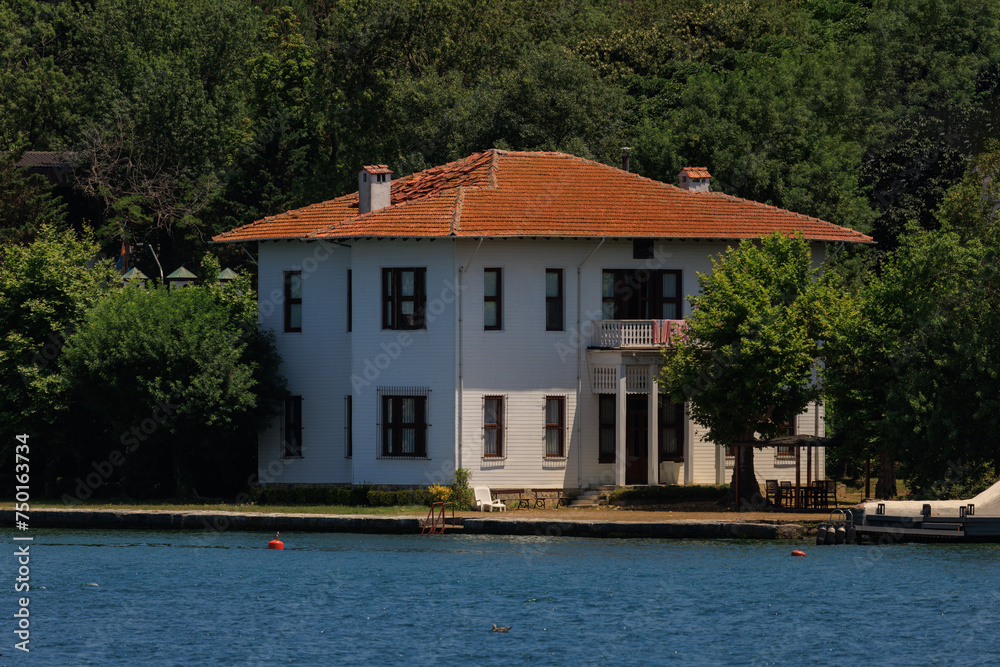 View of buildings and houses in public places in Turkey, sunny summer day