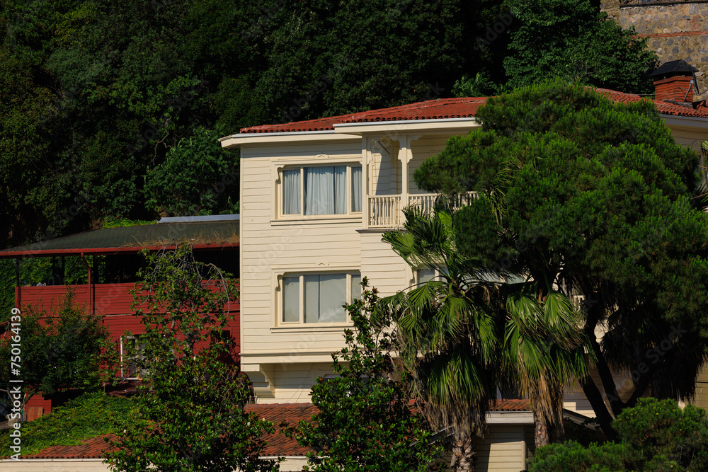 View of buildings and houses in public places in Turkey, sunny summer day View of buildings and houses in public places in Turkey, sunny summer day