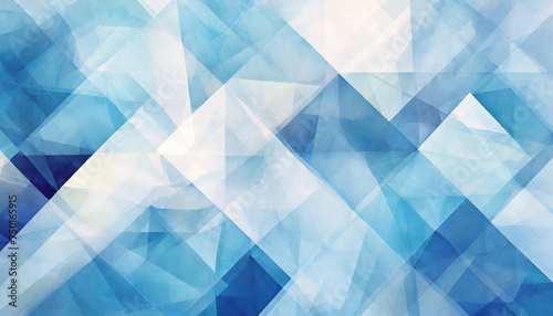 modern abstract blue background design with layers of textured white transparent material in triangle diamond and squares shapes in random geometric pattern