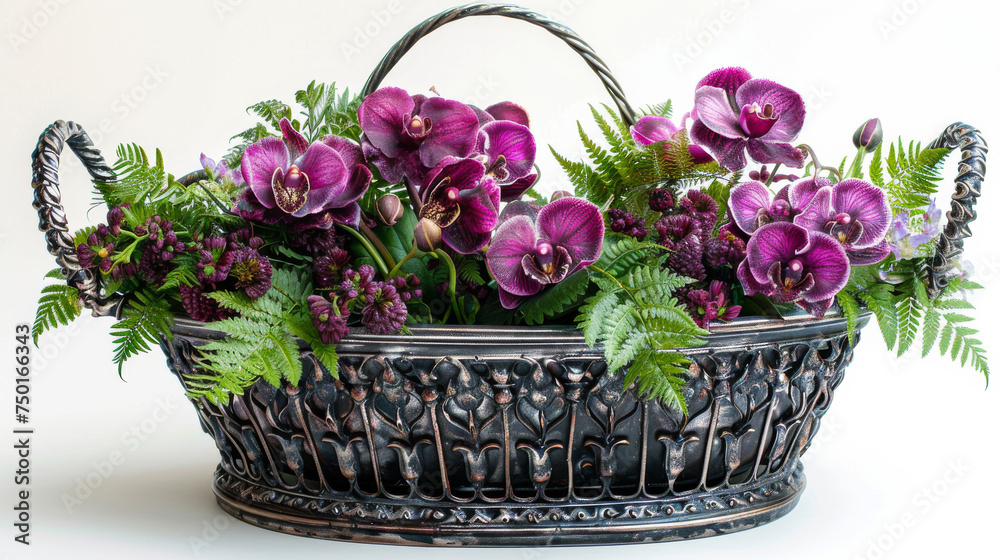Naklejka premium Basket Filled With Purple Flowers