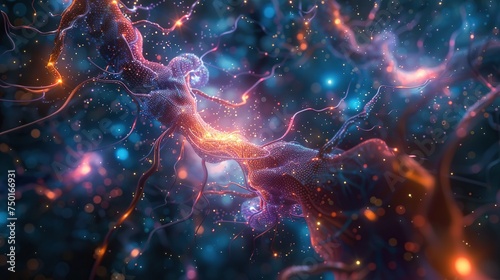 Blue medical neural network background, illustrating the integration of technology and healthcare in a futuristic setting.