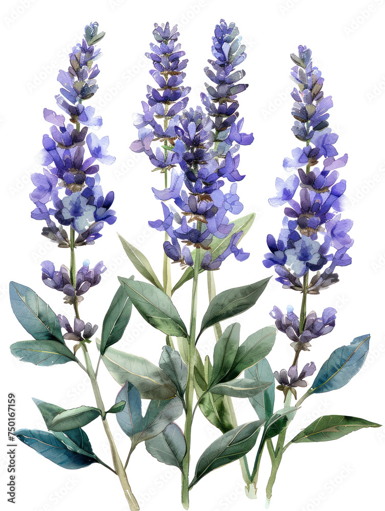 Obraz premium Colorful lavender flowers watercolor illustration isolated 