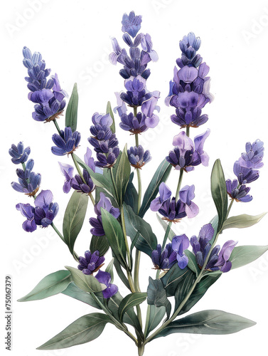 Colorful lavender flowers watercolor illustration isolated 