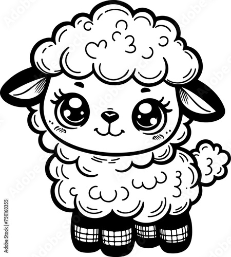 Cute baby sheep black outline vector illustration. Coloring book for kids.