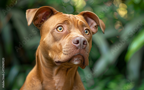 Photo of a pitbull with a confused face