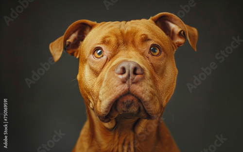Photo of a pitbull with a confused face
