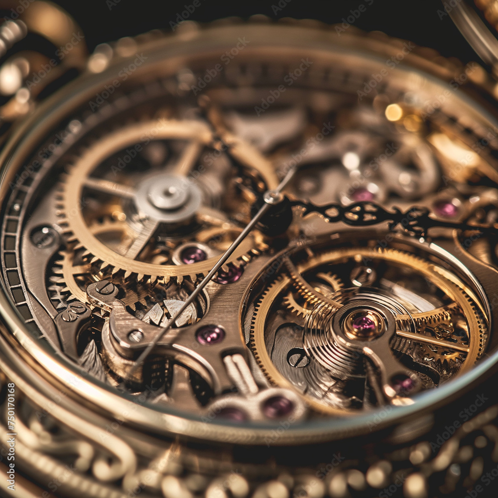 Extreme Close-Up of Intricate Vintage Pocket Watch Internals, Showcasing Timeless Mechanical Artistry and Golden Gears
