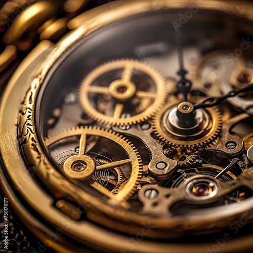 Macro Detail of a Vintage Pocket Watch Mechanism, Exquisite Gears and Cogs Craftsmanship, Symbol of Time and Precision Engineering