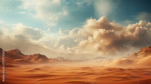 summer mirage: a serene desert landscape under a sky of sparse clouds